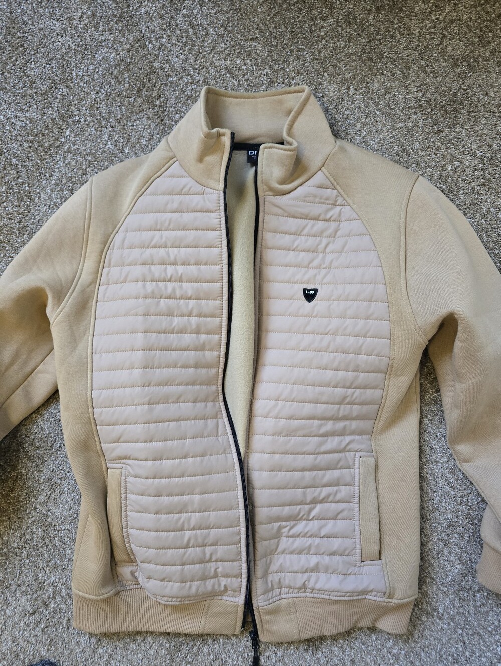 Quilted Front Zip Hoodie in Beige